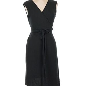 Chic Black Sleeveless Wrap Midi Dress